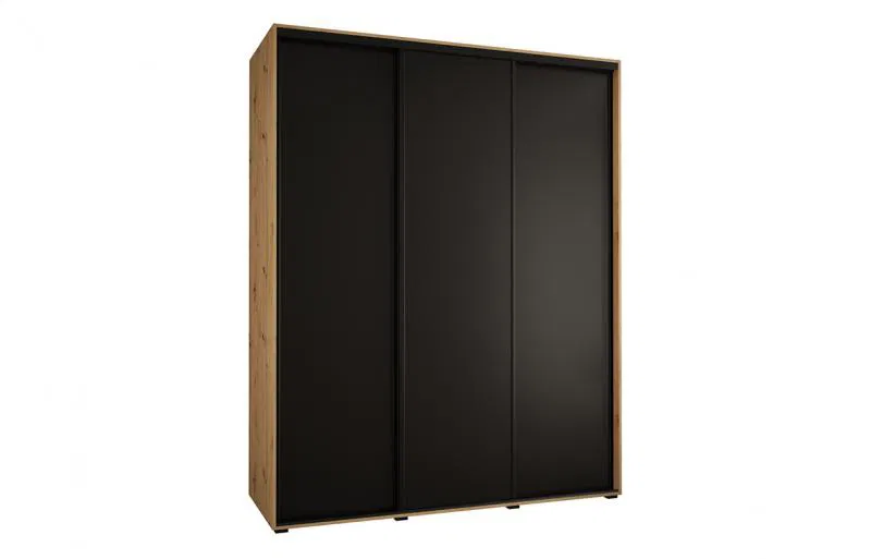 Šatní skříň s posuvnými dveřmi DAVOS 190cm | DUB Artisan / černá / černé pojezdy