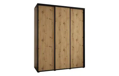 Šatní skříň s posuvnými dveřmi DAVOS 200cm | Černá / DUB Artisan / černé pojezdy