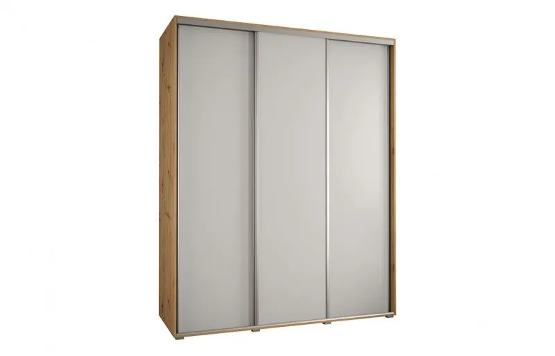 Šatní skříň s posuvnými dveřmi DAVOS 200cm | DUB Artisan / bílá / stříbrné