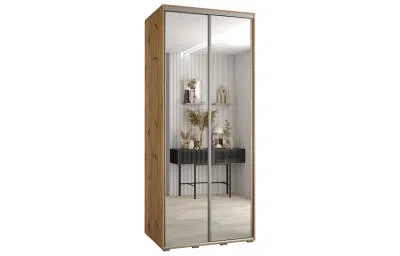 Šatní skříň s posuvnými zrcadlovými dveřmi DAVOS 120cm | DUB Artisan / stříbrné pojezdy