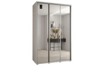 Šatní skříň s posuvnými zrcadlovými dveřmi DAVOS 160cm | Bílá / stříbrné pojezdy