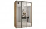 Šatní skříň s posuvnými zrcadlovými dveřmi DAVOS 160cm | DUB Artisan / stříbrné pojezdy