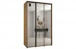 Šatní skříň s posuvnými zrcadlovými dveřmi DAVOS 160cm | DUB Artisan / černé pojezdy