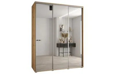 Šatní skříň s posuvnými zrcadlovými dveřmi DAVOS 190cm | DUB Artisan / stříbrné pojezdy