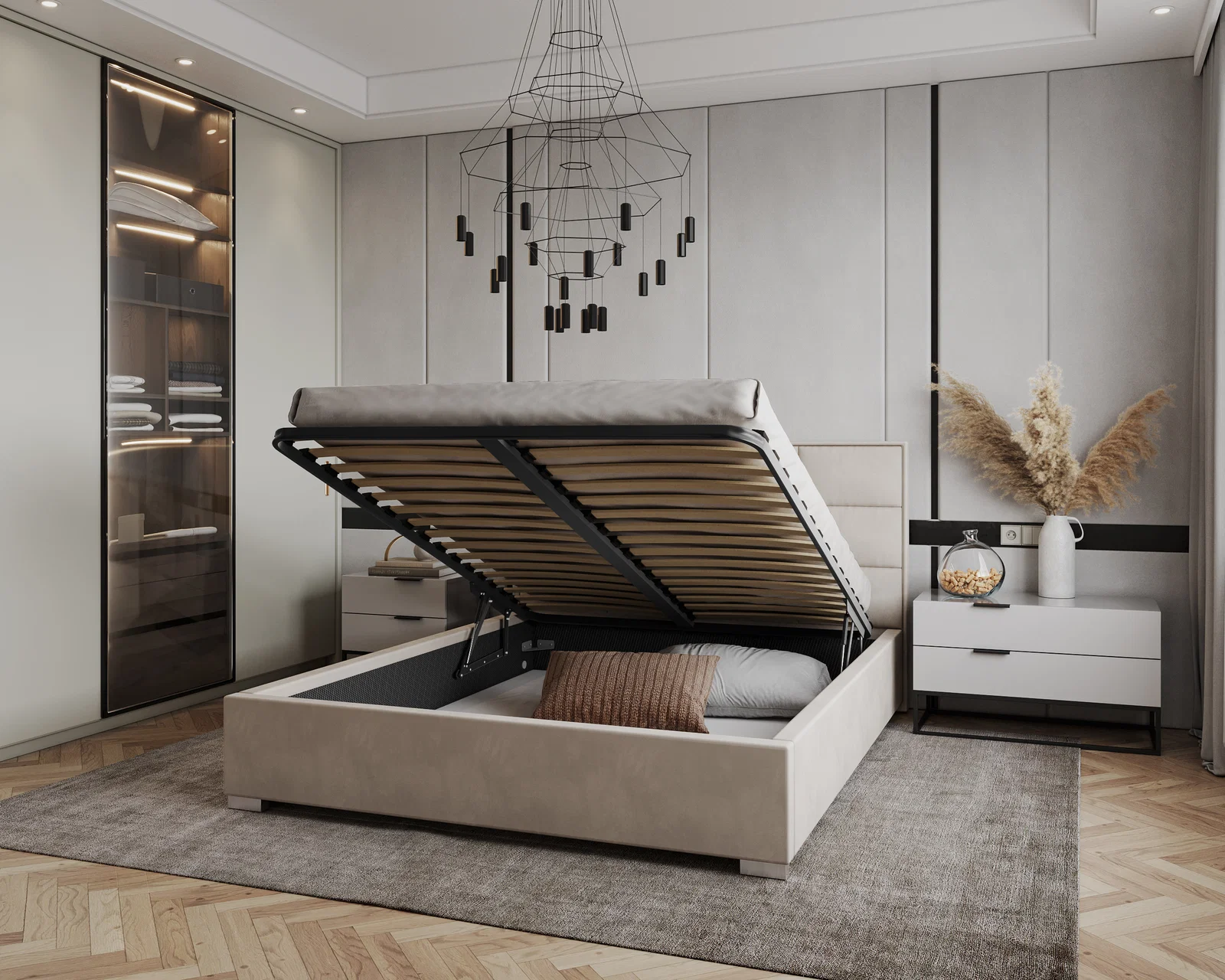 Čalouněná postel APOLLO 140x200 Krémová Paris s úložným prostorem kovový rošt