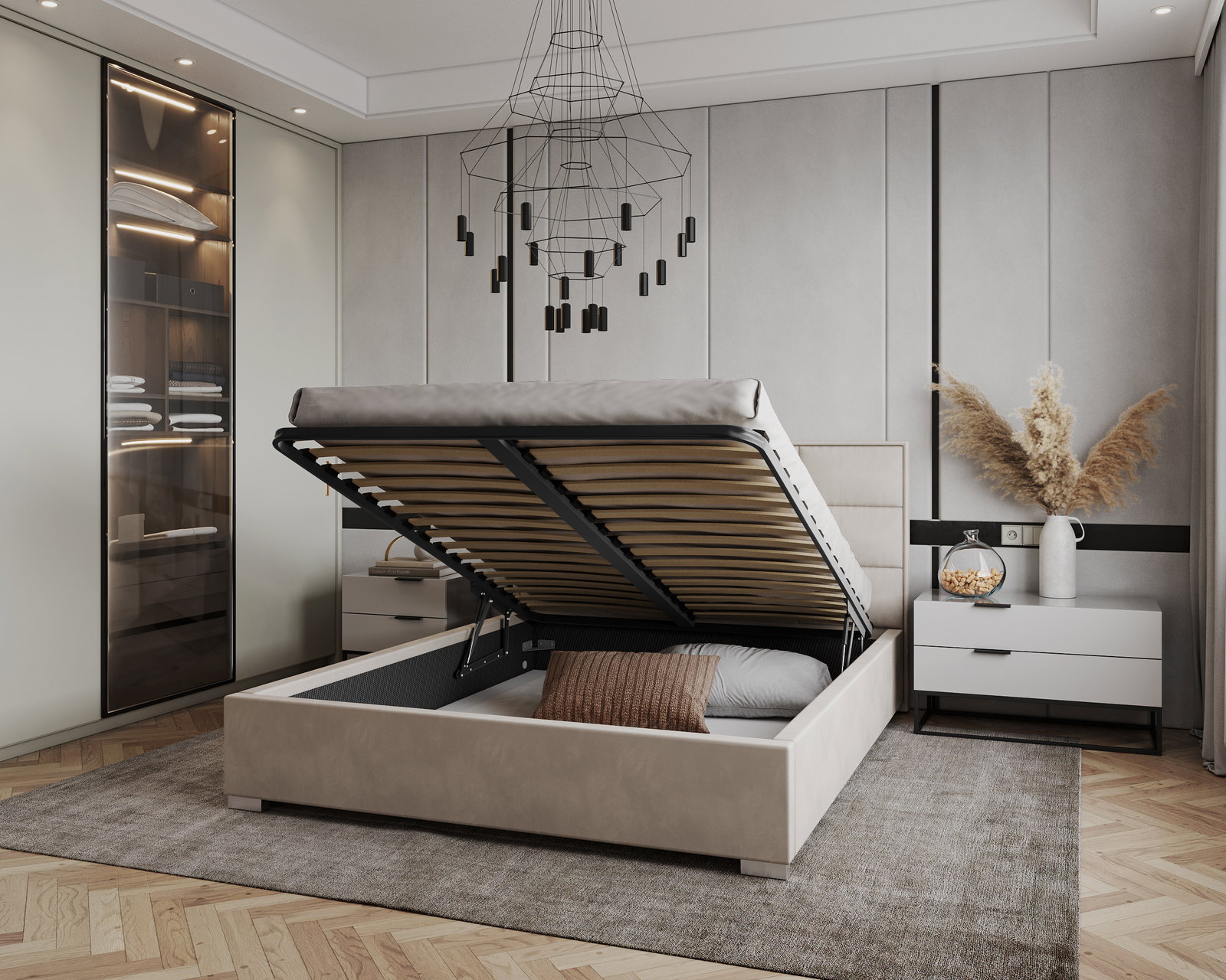 Čalúnená posteľ APOLLO 160x200 Krémová Paris s úložným priestorom kovový rošt