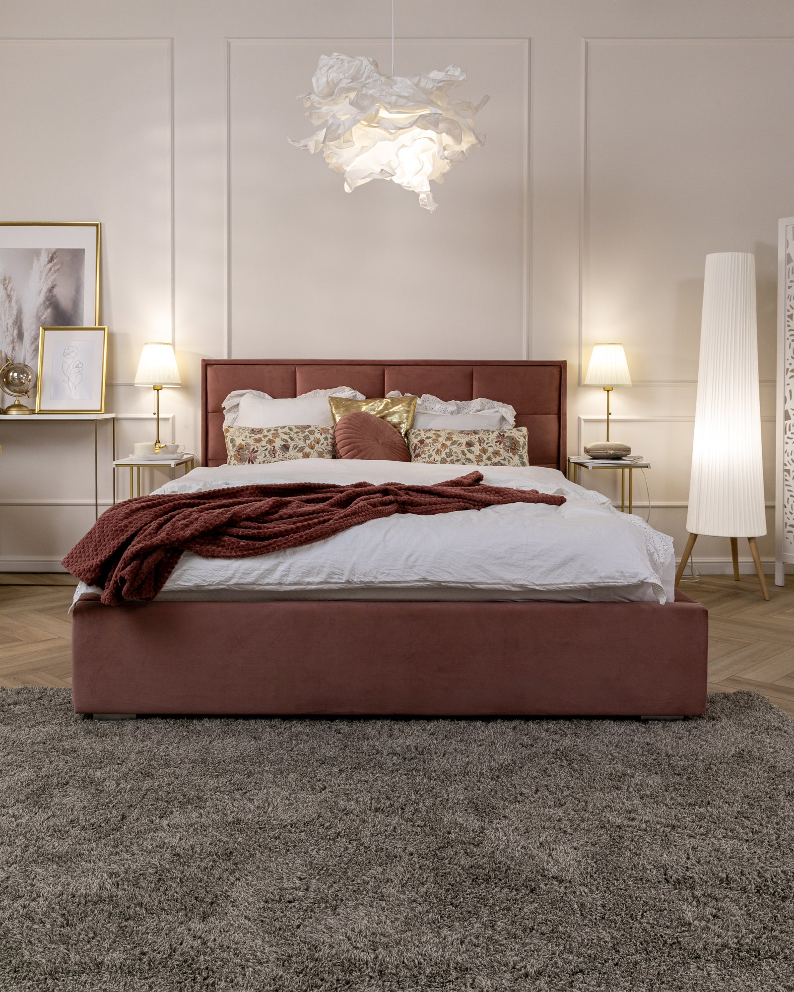 Čalúnená posteľ APOLLO 120x200 Lososová Paris s úložným priestorom kovový rošt