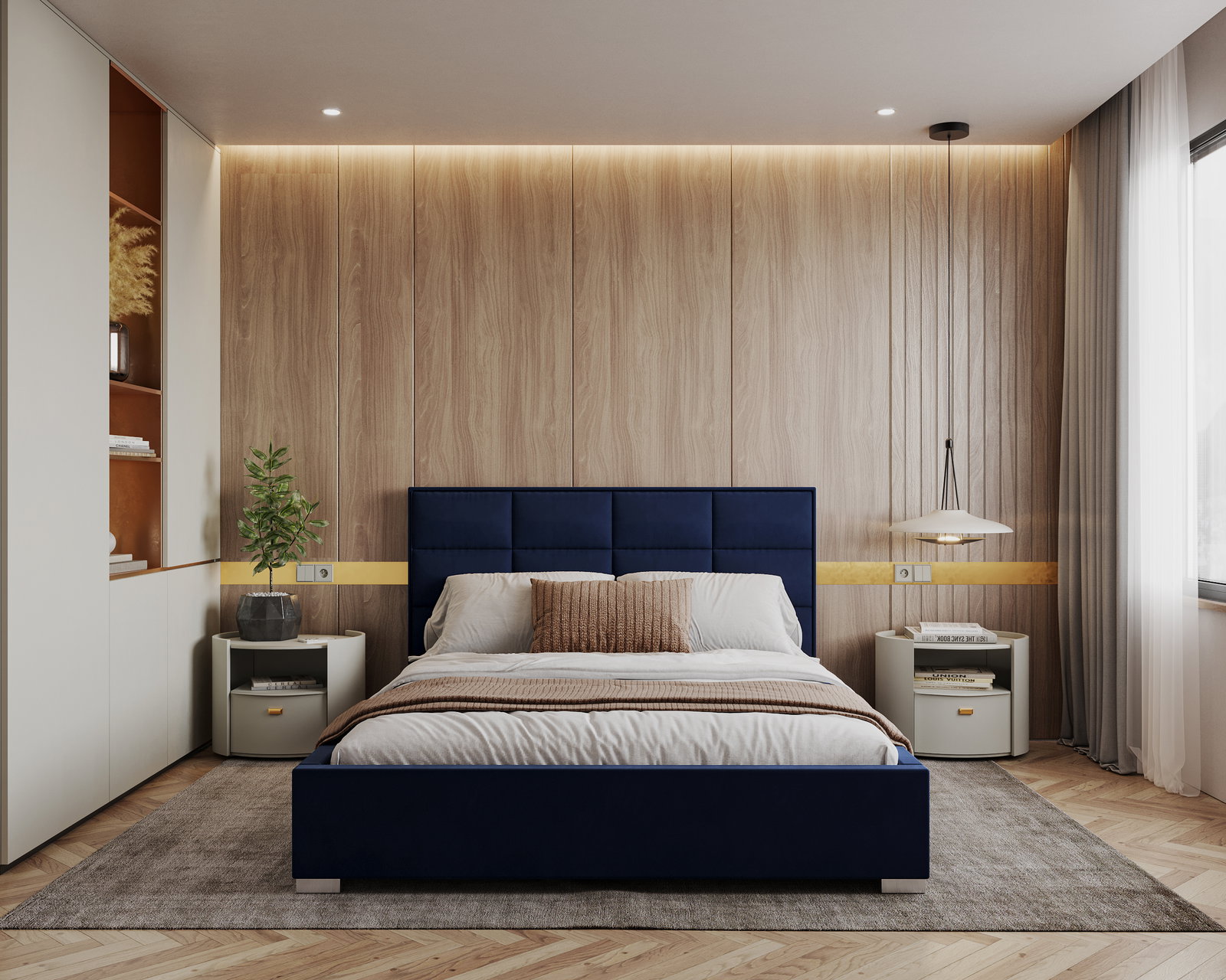 Čalúnená posteľ APOLLO 180x200 Tmavo modrá Paris s úložným priestorom kovový rošt