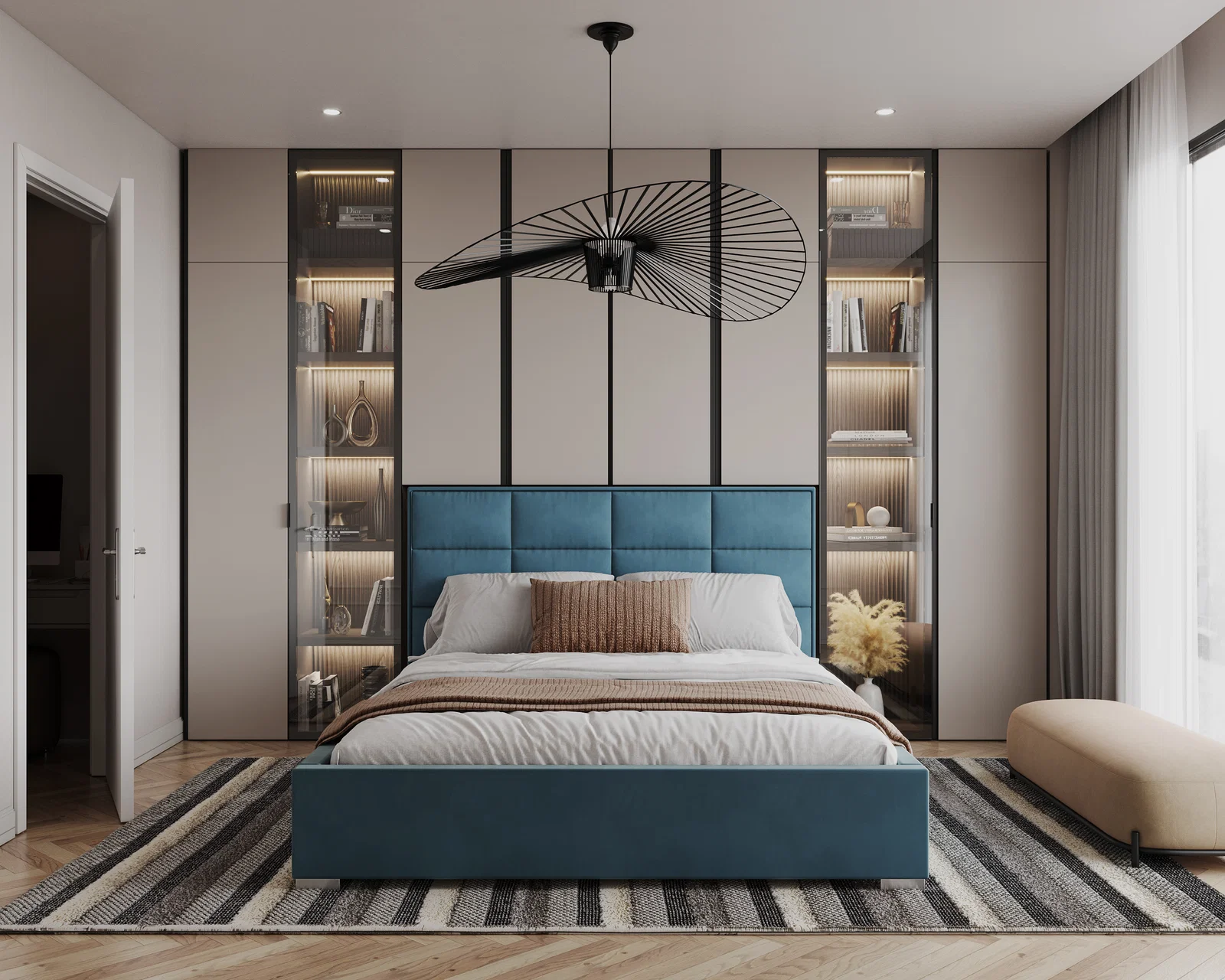 Čalouněná postel APOLLO 140x200 Modrá Paris s úložným prostorem kovový rošt