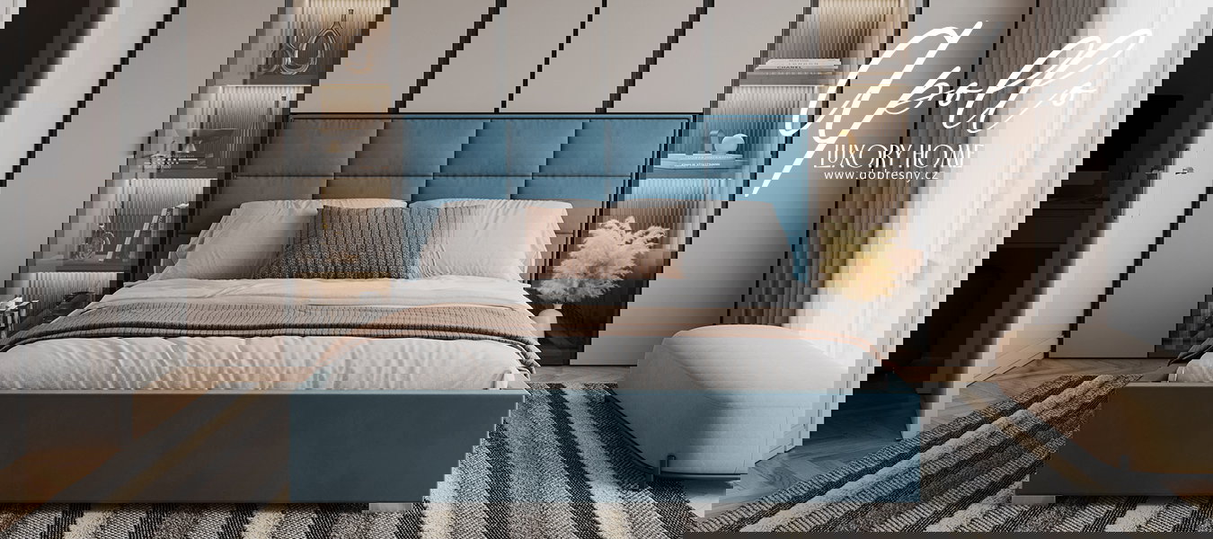 Čalúnená posteľ APOLLO 180x200 Modrá Paris s úložným priestorom kovový rošt