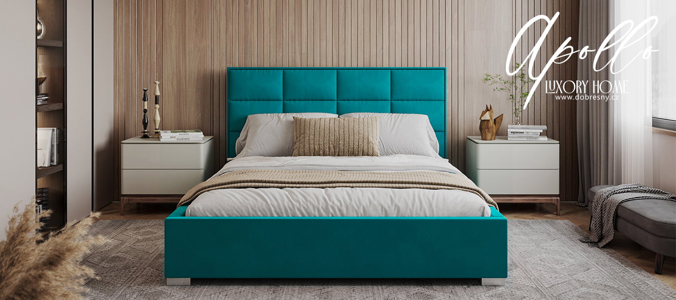 Čalúnená posteľ APOLLO 160x200 Tyrkysová Paris s úložným priestorom kovový rošt