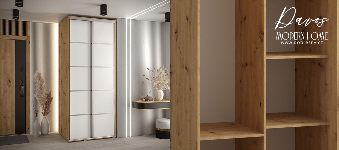 Šatníková skriňa s posuvnými dverami DAVOS 4, 100cm | DUB Artisan / biela / strieborné