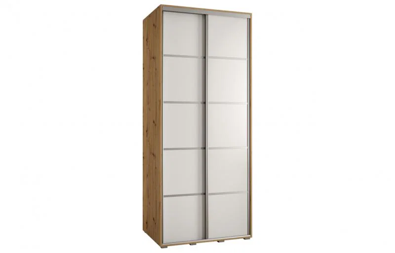 Šatní skříň s posuvnými dveřmi DAVOS 4, 100cm | DUB Artisan / bílá / stříbrné