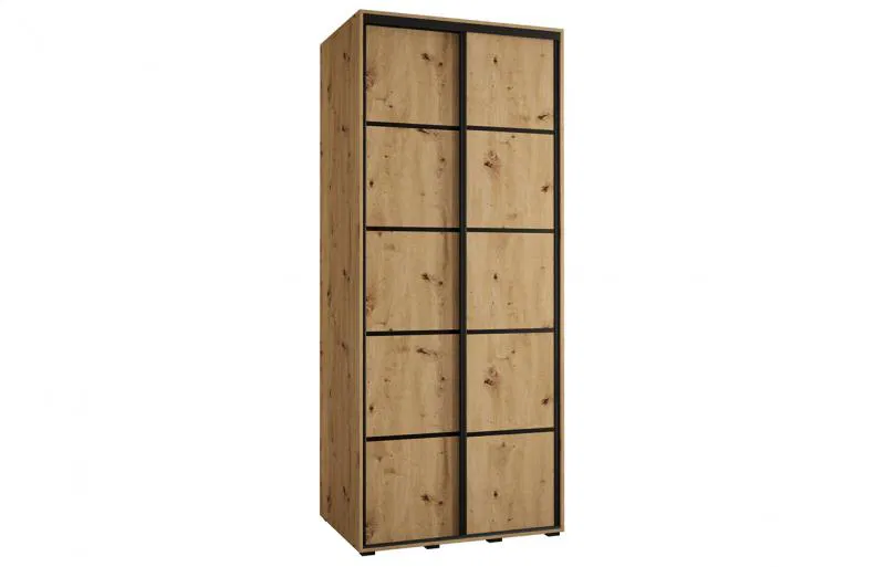 Šatní skříň s posuvnými dveřmi DAVOS 4, 100cm | DUB Artisan / černé pojezdy