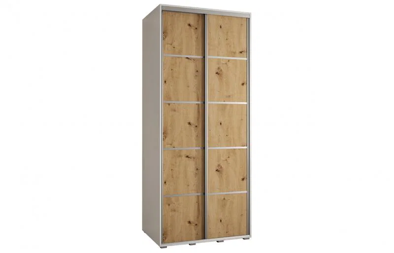 Šatní skříň s posuvnými dveřmi DAVOS 4, 100cm | Bílá / DUB Artisan / stříbrné