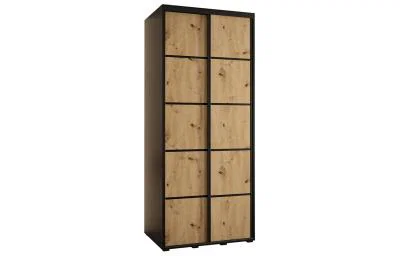 Šatní skříň s posuvnými dveřmi DAVOS 4, 100cm | Černá / DUB Artisan / černé pojezdy