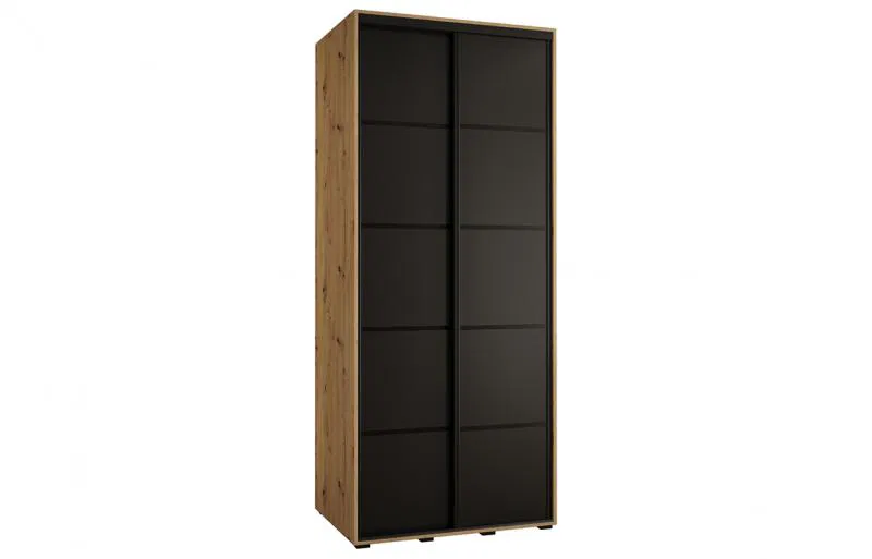 Šatní skříň s posuvnými dveřmi DAVOS 4, 120cm | DUB Artisan / černá / černé pojezdy
