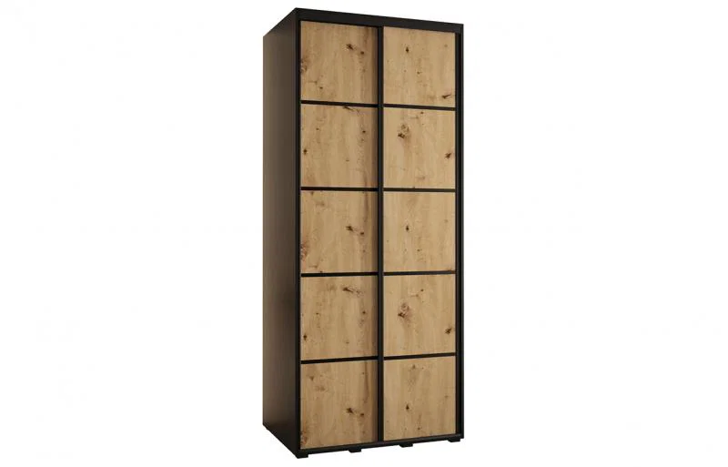 Šatní skříň s posuvnými dveřmi DAVOS 4, 120cm | Černá / DUB Artisan / černé pojezdy