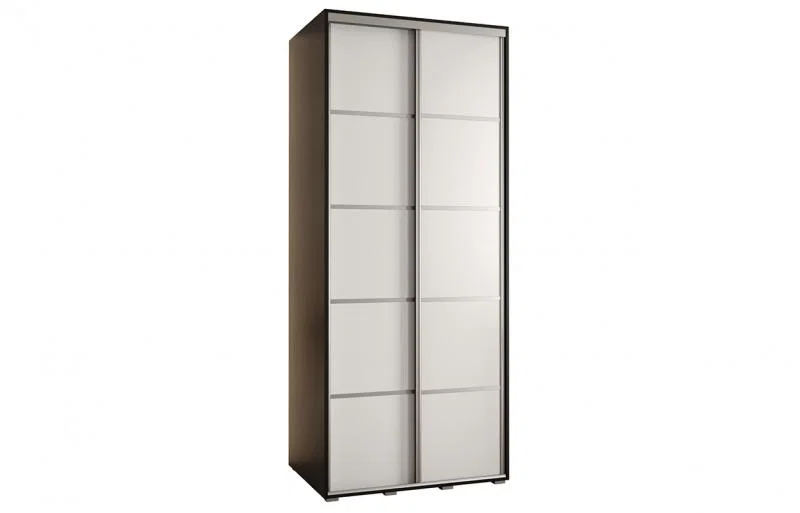 Šatní skříň s posuvnými dveřmi DAVOS 4, 120cm | Černá / bílá / stříbrné pojezdy