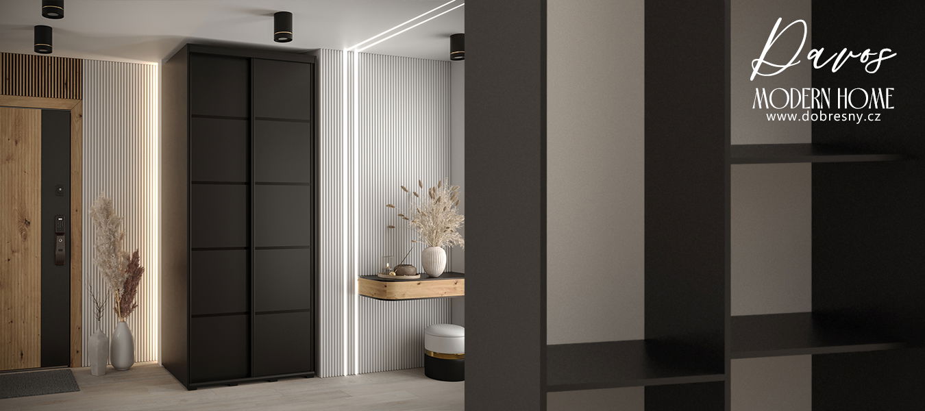 Šatníková skriňa s posuvnými dverami DAVOS 4, 120cm | Čierna / čierne pojazdy