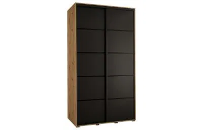 Šatní skříň s posuvnými dveřmi DAVOS 4, 140cm | DUB Artisan / černá / černé pojezdy