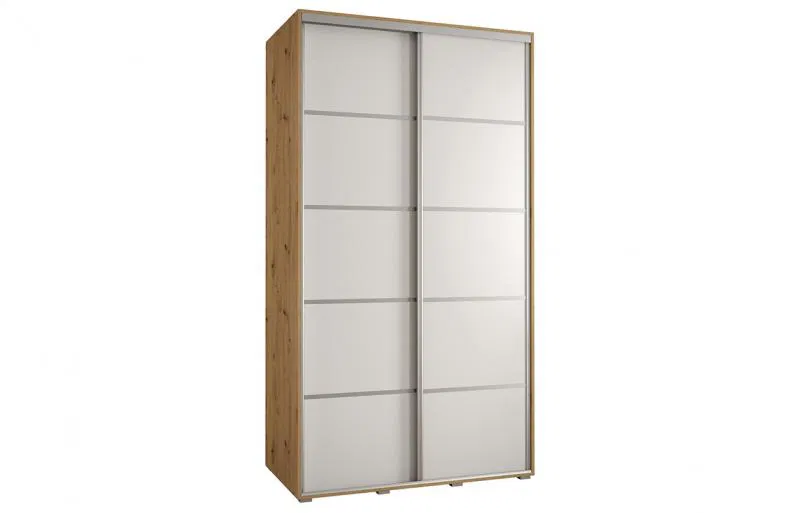 Šatní skříň s posuvnými dveřmi DAVOS 4, 140cm | DUB Artisan / bílá / stříbrné