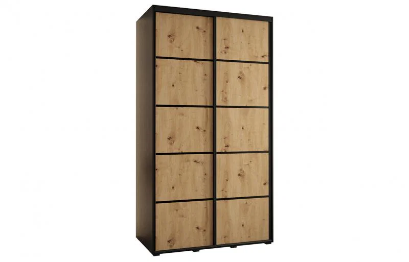 Šatní skříň s posuvnými dveřmi DAVOS 4, 140cm | Černá / DUB Artisan / černé pojezdy