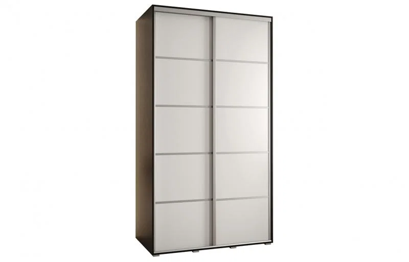 Šatní skříň s posuvnými dveřmi DAVOS 4, 140cm | Černá / bílá / stříbrné pojezdy