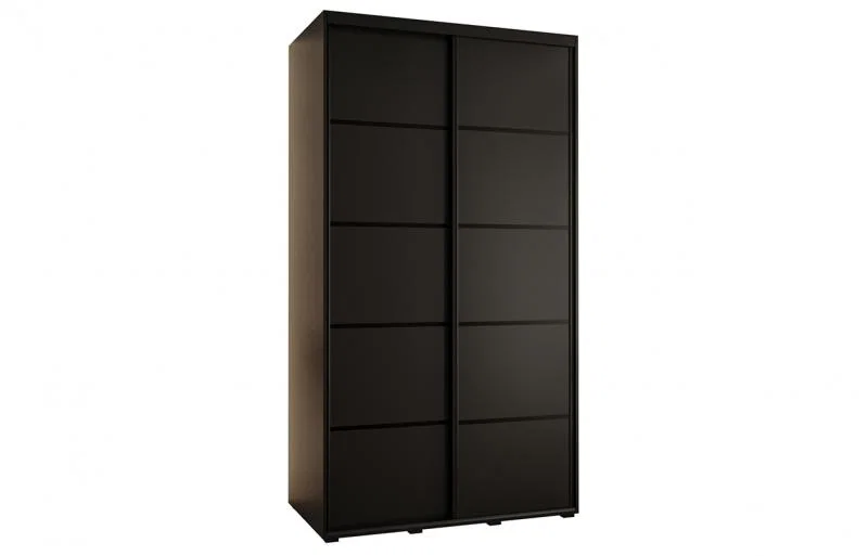 Šatní skříň s posuvnými dveřmi DAVOS 4, 140cm | Černá / černé pojezdy