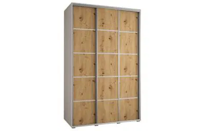 Šatní skříň s posuvnými dveřmi DAVOS 4, 160cm | Bílá / DUB Artisan / stříbrné