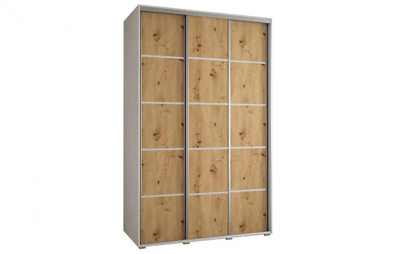 Šatní skříň s posuvnými dveřmi DAVOS 4, 160cm | Bílá / DUB Artisan / stříbrné