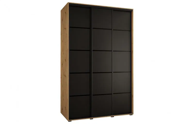 Šatní skříň s posuvnými dveřmi DAVOS 4, 160cm | DUB Artisan / černá / černé pojezdy