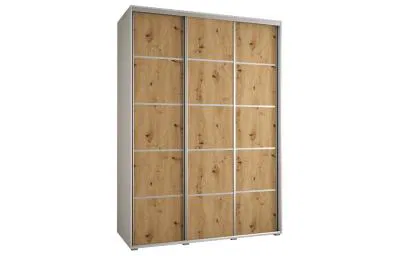 Šatní skříň s posuvnými dveřmi DAVOS 4, 170cm | Bílá / DUB Artisan / stříbrné