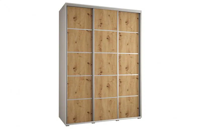 Šatní skříň s posuvnými dveřmi DAVOS 4, 170cm | Bílá / DUB Artisan / stříbrné