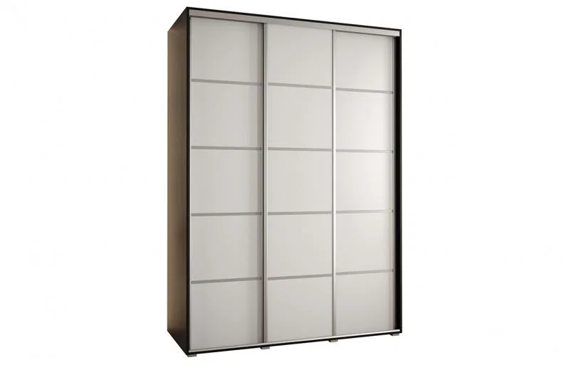 Šatní skříň s posuvnými dveřmi DAVOS 4, 170cm | Černá / bílá / stříbrné pojezdy
