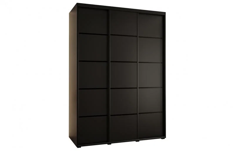 Šatní skříň s posuvnými dveřmi DAVOS 4, 170cm | Černá / černé pojezdy