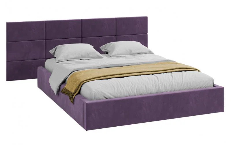 Čalouněná postel DENVER 180x200 s kovovým zdvižným roštem PARIS TMAVĚ FIALOVÁ