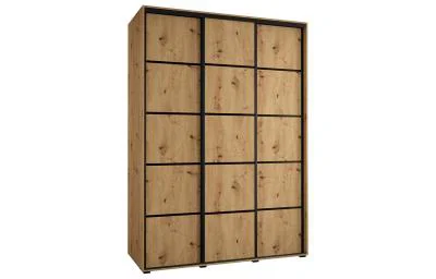 Šatní skříň s posuvnými dveřmi DAVOS 4, 180cm | DUB Artisan / černé pojezdy