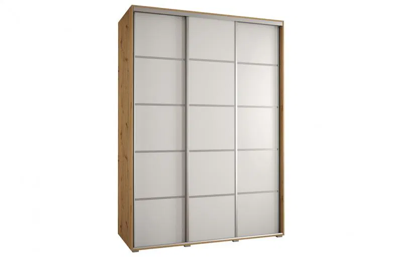 Šatní skříň s posuvnými dveřmi DAVOS 4, 180cm | DUB Artisan / bílá / stříbrné
