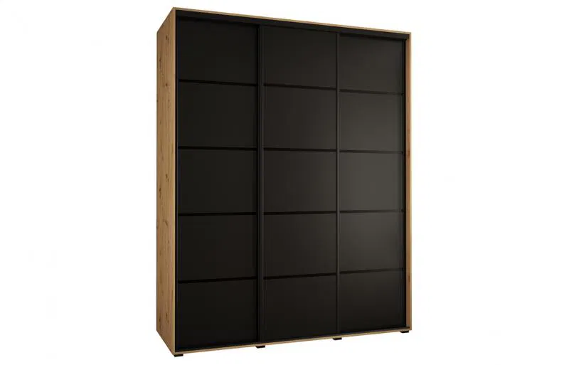 Šatní skříň s posuvnými dveřmi DAVOS 4, 190cm | DUB Artisan / černá / černé pojezdy