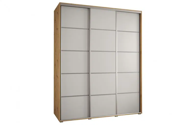 Šatní skříň s posuvnými dveřmi DAVOS 4, 190cm | DUB Artisan / bílá / stříbrné