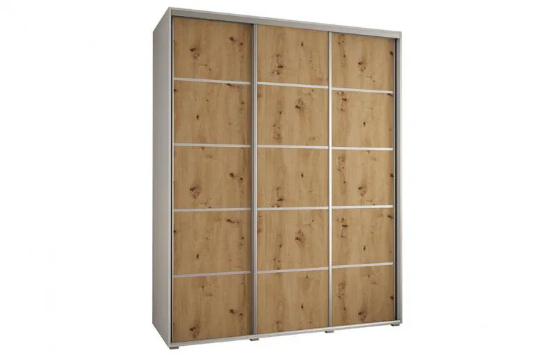 Šatní skříň s posuvnými dveřmi DAVOS 4, 190cm | Bílá / DUB Artisan / stříbrné