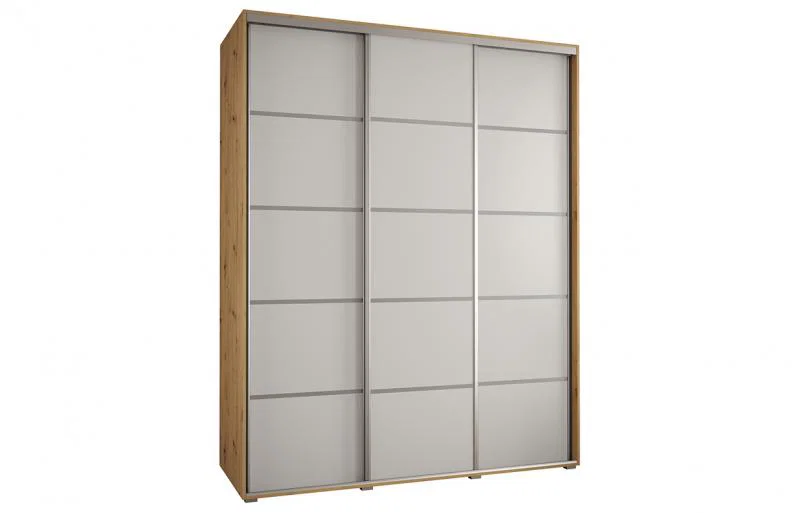 Šatní skříň s posuvnými dveřmi DAVOS 4, 200cm | DUB Artisan / bílá / stříbrné