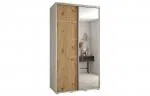 Šatní skříň s posuvnými dveřmi a zrcadlem DAVOS 5, 140cm | Bílá / DUB Artisan / stříbrné