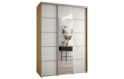 Šatní skříň s posuvnými dveřmi a zrcadlem DAVOS 5, 180cm | DUB Artisan / bílá / stříbrné