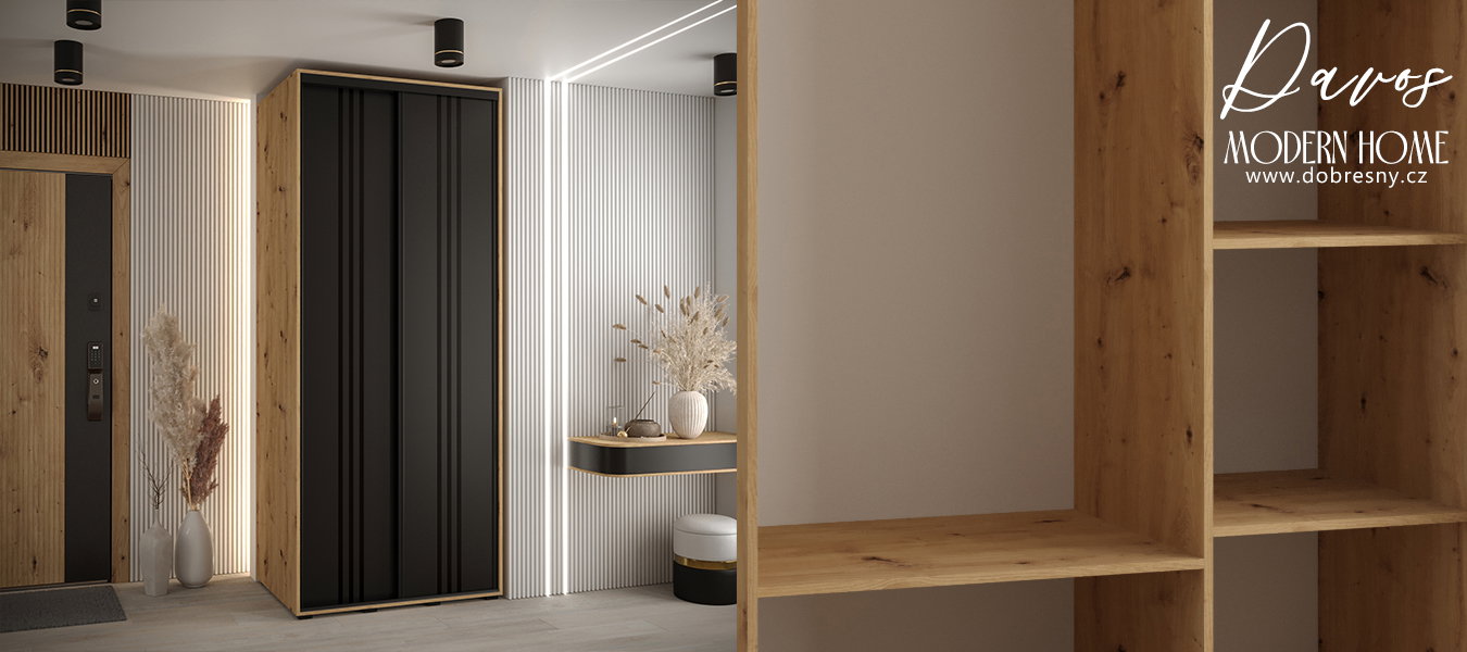 Šatníková skriňa s posuvnými dverami DAVOS 6, 100cm | DUB Artisan / čierna / čierne pojazdy