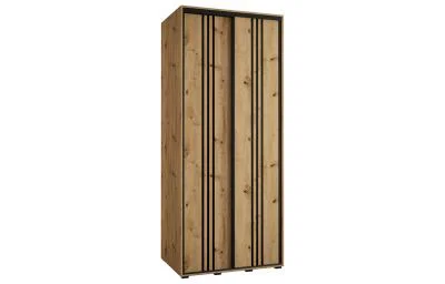 Šatní skříň s posuvnými dveřmi DAVOS 6, 100cm | DUB Artisan / černé pojezdy