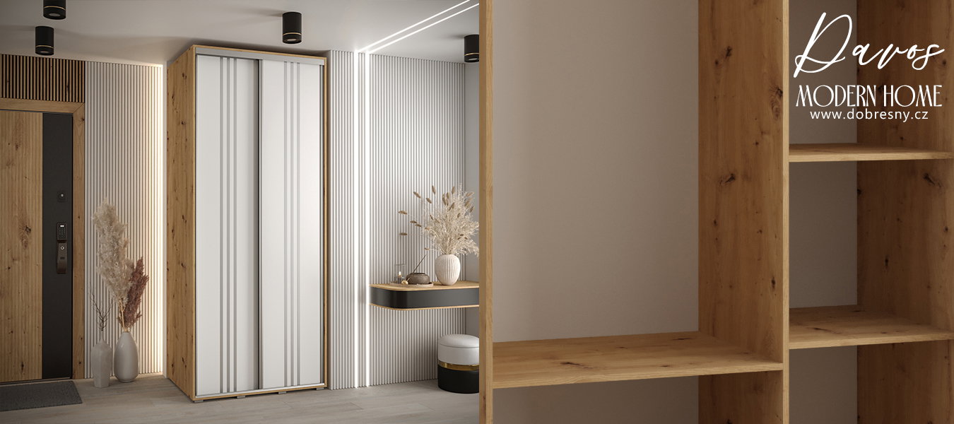 Šatníková skriňa s posuvnými dverami DAVOS 6, 100cm | DUB Artisan / biela / strieborné
