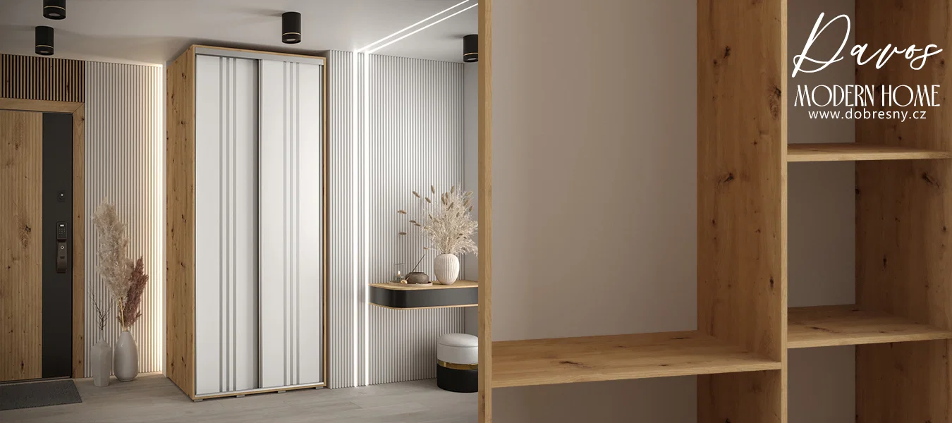 Šatní skříň s posuvnými dveřmi DAVOS 6, 100cm | DUB Artisan / bílá / stříbrné