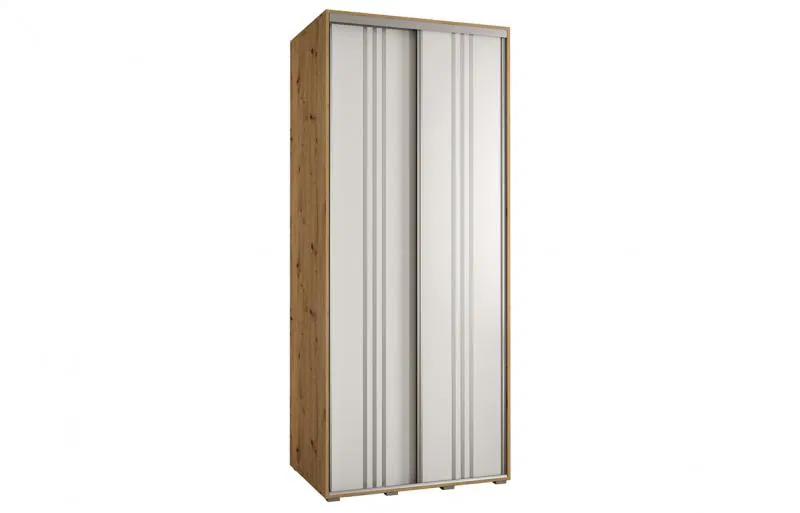 Šatní skříň s posuvnými dveřmi DAVOS 6, 100cm | DUB Artisan / bílá / stříbrné